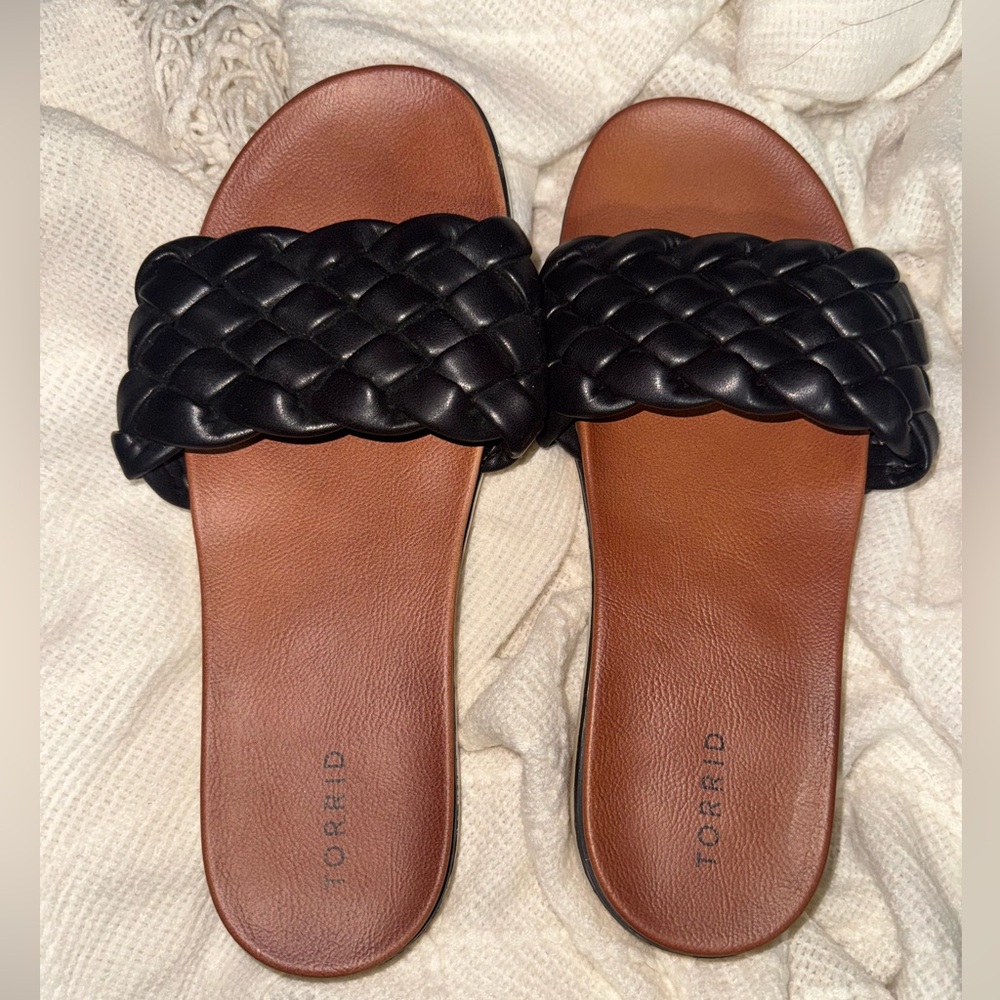 Torrid Black and Brown Braided Slide Sandals